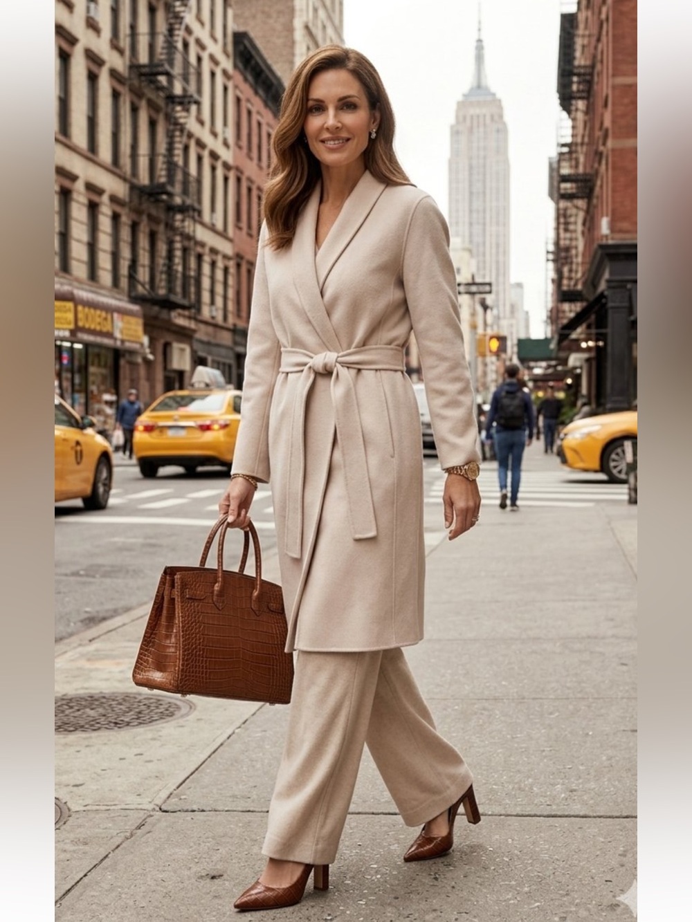 Neiman Marcus 100% Cashmere Belted Wrap Coat Beige Large New